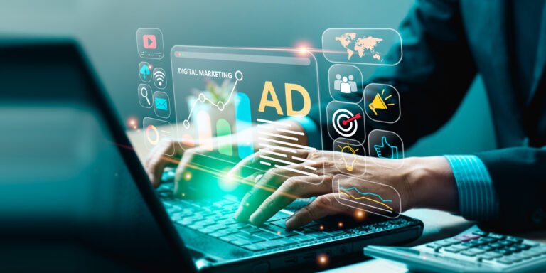 Digital marketing commerce online sale concept, Promotion of products or services through digital channels search engine, social media, email, website, Digital Marketing Strategies and Goals